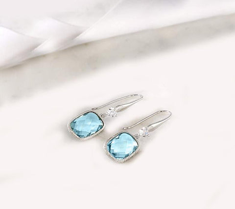 Blue Topaz Diamond Cut Drop Earringin 18K White Gold Plated, Earring, ALILY , ALILY   jewelryjewelry deals, swarovski crystal jewelry, groupon jewelry,, jewelry for mom, 