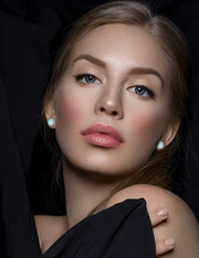 Sleek Simple Minamilisitc Opal Button Studs in 14K White Gold Plating
