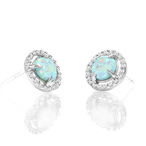 2.50 Ct Opal Created Round Halo Stud Earringin 18K White Gold Plated, Earring, ALILY , ALILY   jewelryjewelry deals, swarovski crystal jewelry, groupon jewelry,, jewelry for mom, 