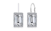 Emerald Cut 2.50 Cttw Gemstone Leverback Earrings in 14K White Gold Plating