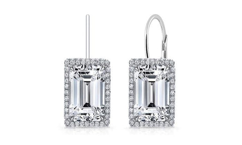 Emerald Cut 2.50 Cttw Gemstone Leverback Earrings in 14K White Gold Plating