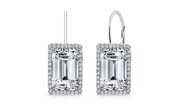 Emerald Cut 2.50 Cttw Gemstone Leverback Earrings in 14K White Gold Plating