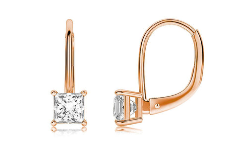 Diamond Princess Cut Leverback Earringin 18K Rose Gold Plated, Earring, ALILY , ALILY   jewelryjewelry deals, swarovski crystal jewelry, groupon jewelry,, jewelry for mom, 