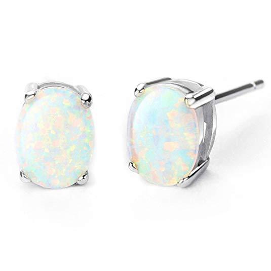 3.00 CT Oval Cut Opal Stud Earring in 18K White Gold Plated, Earring, ALILY , ALILY   jewelryjewelry deals, swarovski crystal jewelry, groupon jewelry,, jewelry for mom, 