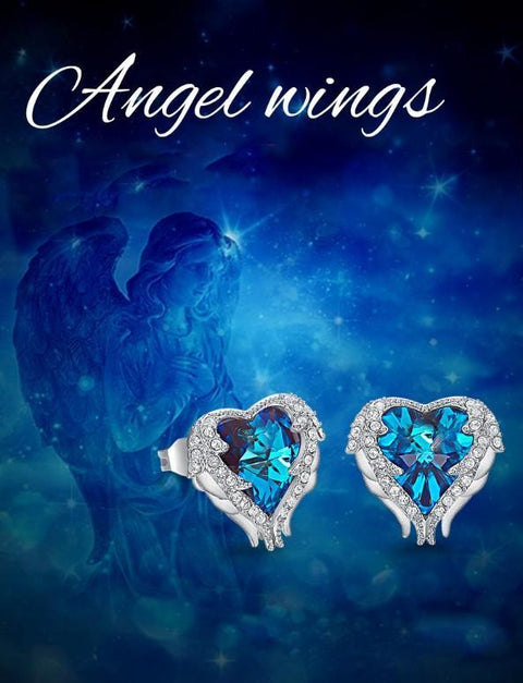 Angel Wings Sapphire Stud 18K White Gold Plated ITALY Design