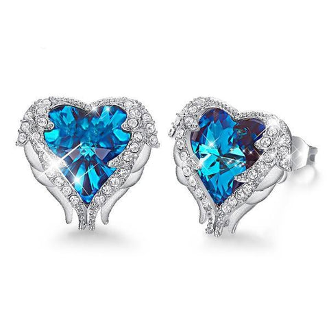 Angel Wings Sapphire Stud 18K White Gold Plated ITALY Design