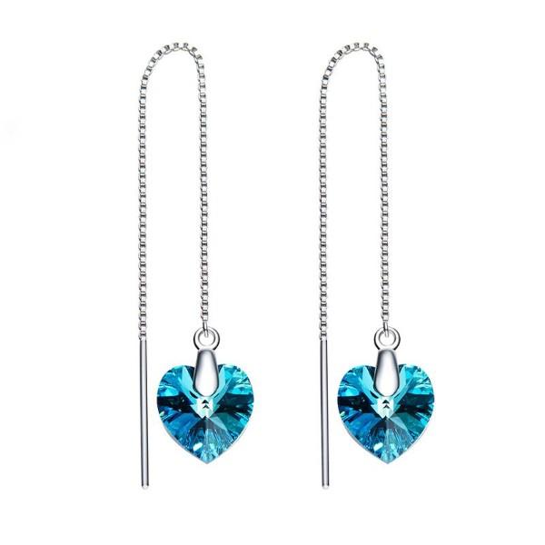 Blue  Elements Dangling Heart Shaped Threader Earrings in 14K White Gold