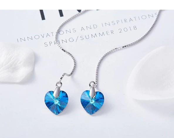 Blue  Elements Dangling Heart Shaped Threader Earrings in 14K White Gold