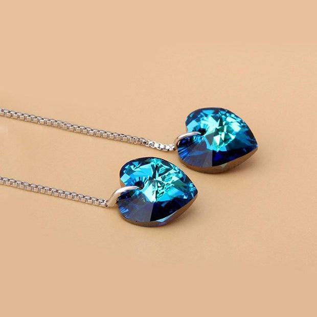 Blue  Elements Dangling Heart Shaped Threader Earrings in 14K White Gold