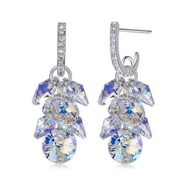 Aurora Borealis  Dangling Cluster Grapevine Earrings in 14K White Gold