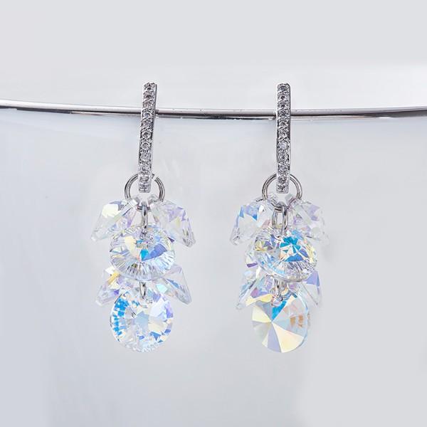 Aurora Borealis  Dangling Cluster Grapevine Earrings in 14K White Gold