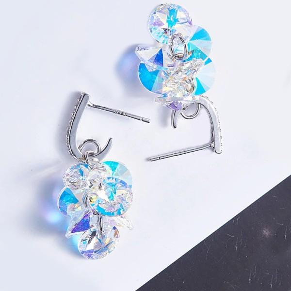 Aurora Borealis  Dangling Cluster Grapevine Earrings in 14K White Gold