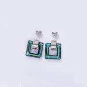 Aruba Blue  Elements Square Shaped Studs in 14K White Gold Plating