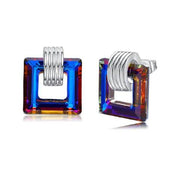 Black  Square Shaped Studs in 14K White Gold Plating