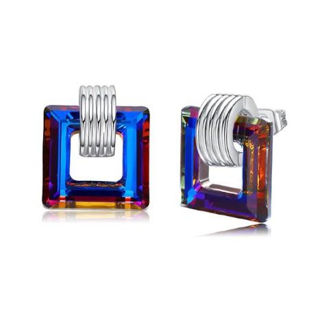 Black  Square Shaped Studs in 14K White Gold Plating