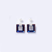 Black  Square Shaped Studs in 14K White Gold Plating