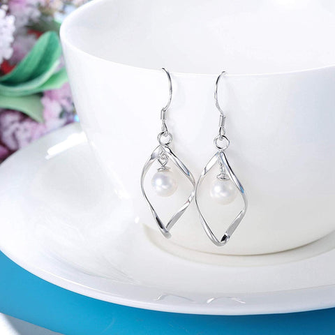 Freshwater Pearl Dangle Earrings in 18K White Gold Plated, , ALILY , ALILY   jewelryjewelry deals, swarovski crystal jewelry, groupon jewelry,, jewelry for mom, 