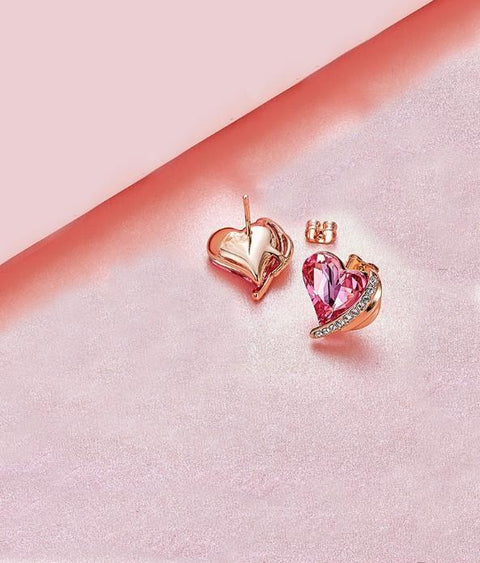 Pink Topaz Heart Stud 18K White Gold Plated ITALY Design  - ALILY