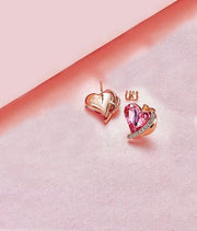 Pink  Elements Heart Shaped Pav'e Studs in 14K Rose Gold Plating