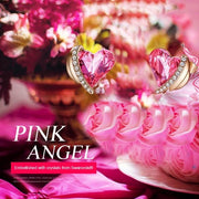 Pink  Elements Heart Shaped Pav'e Studs in 14K Rose Gold Plating