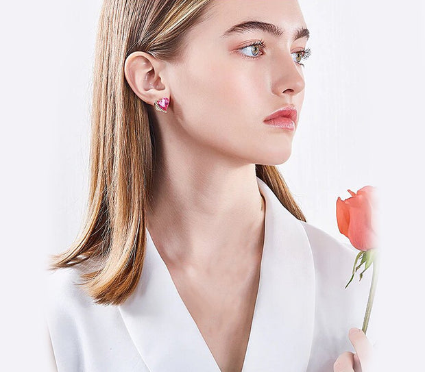 Pink Topaz Heart Stud 18K White Gold Plated ITALY Design  - ALILY