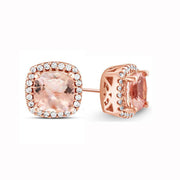 1.00 CT Morganite Halo Princess Cut Stud Earring in 18K Rose Gold Plated ITALY Design  - ALILY