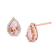 1.00 CT Morganite Pear Cut Stud Earring in 18K Rose Gold Plated ITALY Design  - ALILY