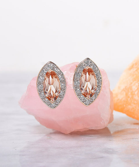 1.00 CT Morganite Marquise Cut Stud Earring in 18K Rose Gold Plated ITALY Design  - ALILY