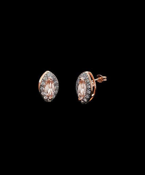 1.00 CT Morganite Marquise Cut Stud Earring in 18K Rose Gold Plated ITALY Design  - ALILY