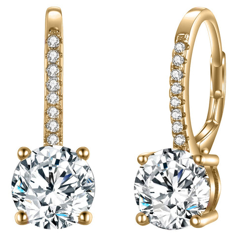 18K Gold Plated 1.75 Cttw Genuine Gemstone Classic 4 Prong Drop Leverback Earring - ALILY
