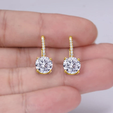 18K Gold Plated 1.75 Cttw Genuine Gemstone Classic 4 Prong Drop Leverback Earring - ALILY