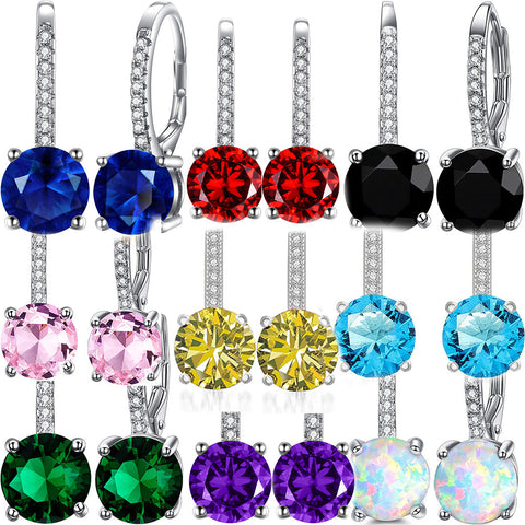 18K Gold Plated 1.75 Cttw Genuine Gemstone Classic 4 Prong Drop Leverback Earring - ALILY