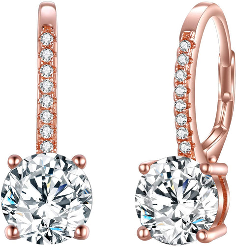 18K Gold Plated 1.75 Cttw Genuine Gemstone Classic 4 Prong Drop Leverback Earring - ALILY
