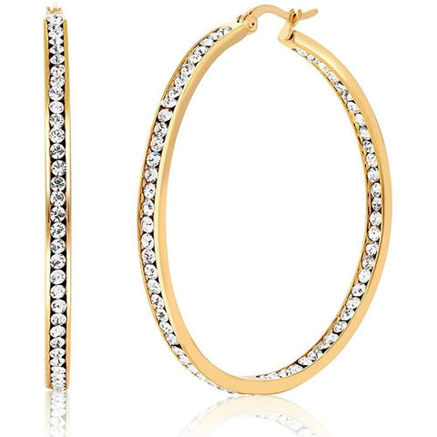 3" Classic Inside Out Pave Hoop Earring ITALY Design  - ALILY