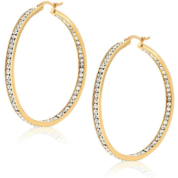 3" Classic Inside Out Pave Hoop Earring ITALY Design  - ALILY