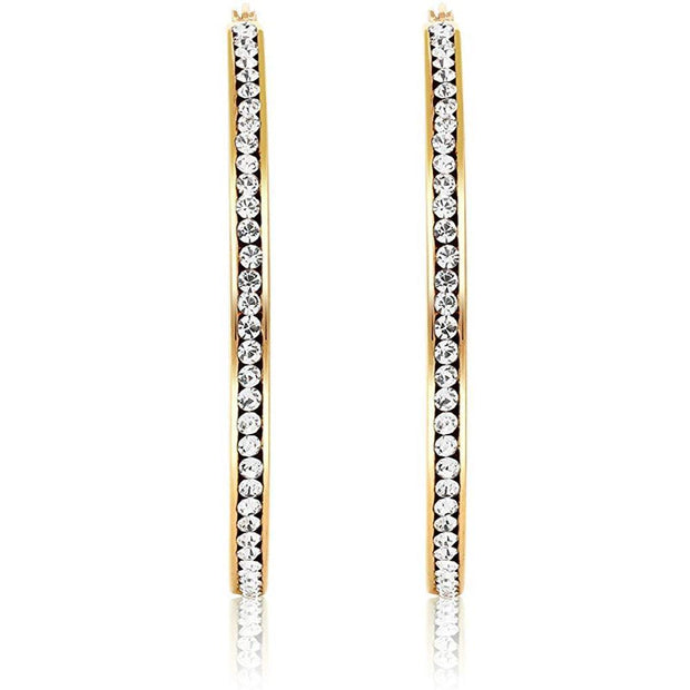 3" Classic Inside Out Pave Hoop Earring ITALY Design  - ALILY