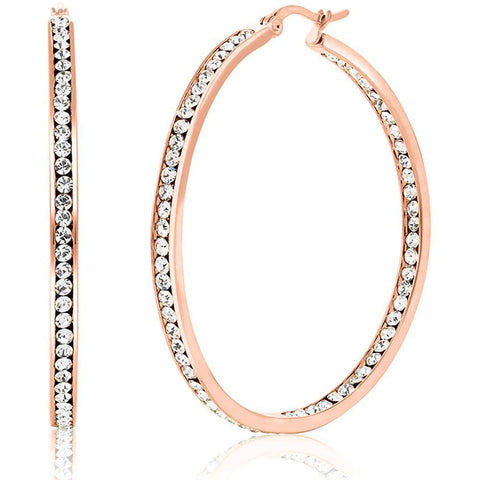3" Classic Inside Out Pave Hoop Earring ITALY Design  - ALILY