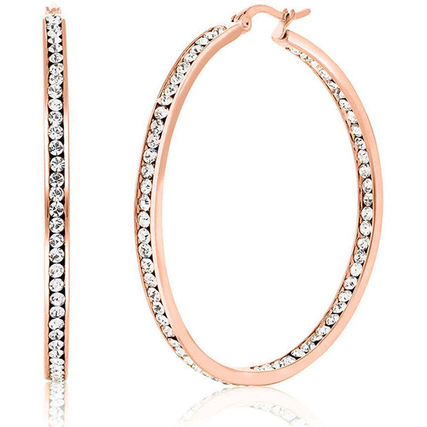 3" Classic Inside Out Pave Hoop Earring ITALY Design  - ALILY