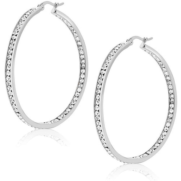 3" Classic Inside Out Pave Hoop Earring ITALY Design  - ALILY