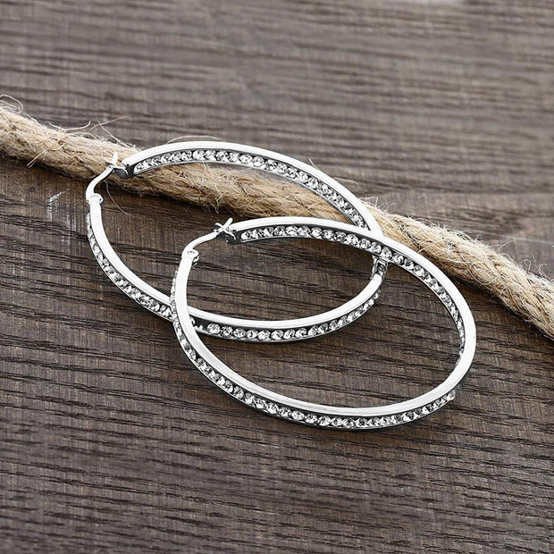 3" Classic Inside Out Pave Hoop Earring ITALY Design  - ALILY
