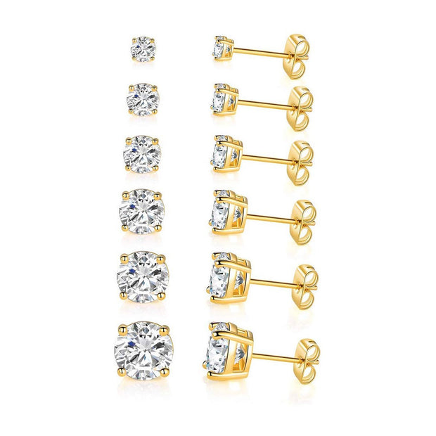9.00 Cttw Stud Earrings Set 18K White Gold Plated Crystal Gemstone (5-Pairs)