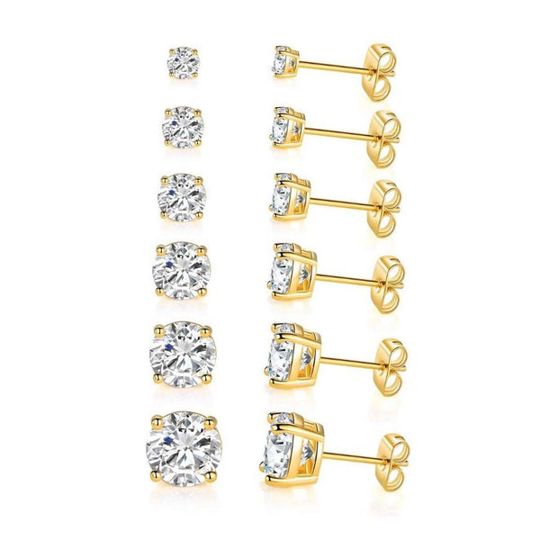 6 Piece Graduating Classic  Elements Studs in 14K Gold Plated