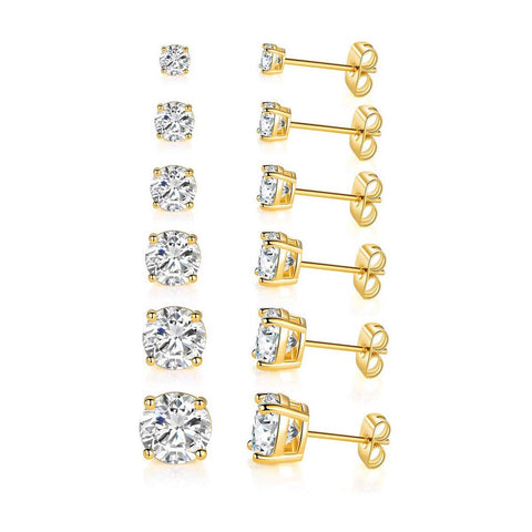 9 CTTW Stud Earrings Set 18K White Gold Plated Made with Austrian Elements (5-Pairs) by: Jewelry ITALY Design  - ALILY