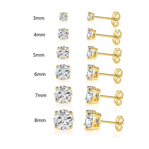 9.00 Cttw Stud Earrings Set 18K White Gold Plated Crystal Gemstone (5-Pairs)