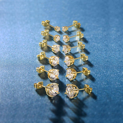9 CTTW Stud Earrings Set 18K White Gold Plated Made with Austrian Elements (5-Pairs) by: Jewelry ITALY Design  - ALILY