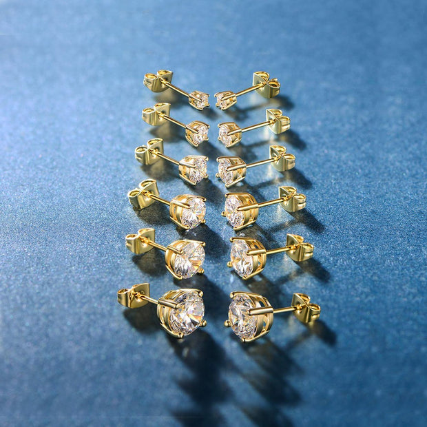 9.00 Cttw Stud Earrings Set 18K White Gold Plated Crystal Gemstone (5-Pairs)