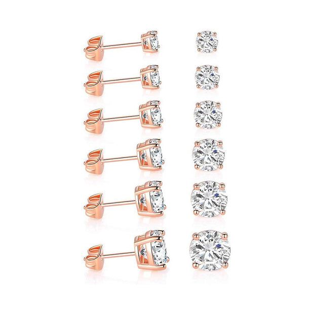 5 Pack Set 4 Prong Stud Earring ITALY Design  - ALILY