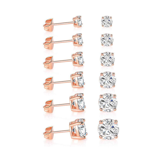 9.00 Cttw Stud Earrings Set 18K White Gold Plated Crystal Gemstone (5-Pairs)
