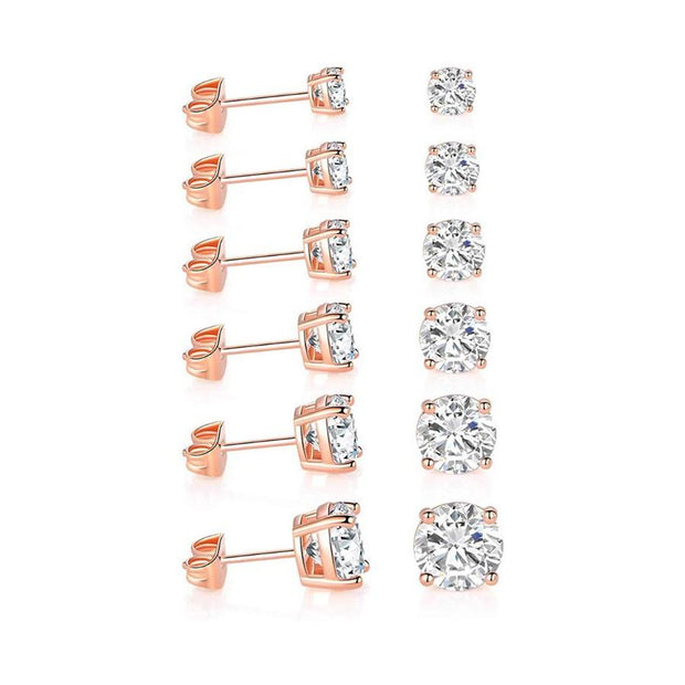 6 Piece Graduating Classic  Elements Studs in 14K Rose Gold Plated