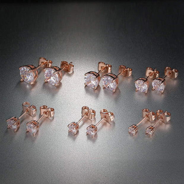 9.00 Cttw Stud Earrings Set 18K White Gold Plated Crystal Gemstone (5-Pairs)
